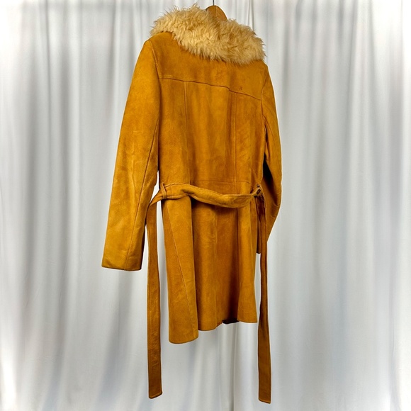 Vintage 1960’s Soft Suede Penny Lane Belted Trench Coat with Shearling Fur - M - Picture 13 of 14